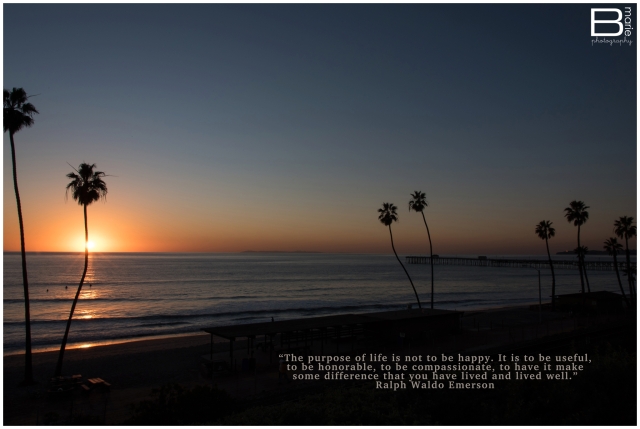 Nacogdoches photographer image of San Clemente beach at sunset with a quote by Ralph Waldo Emerson