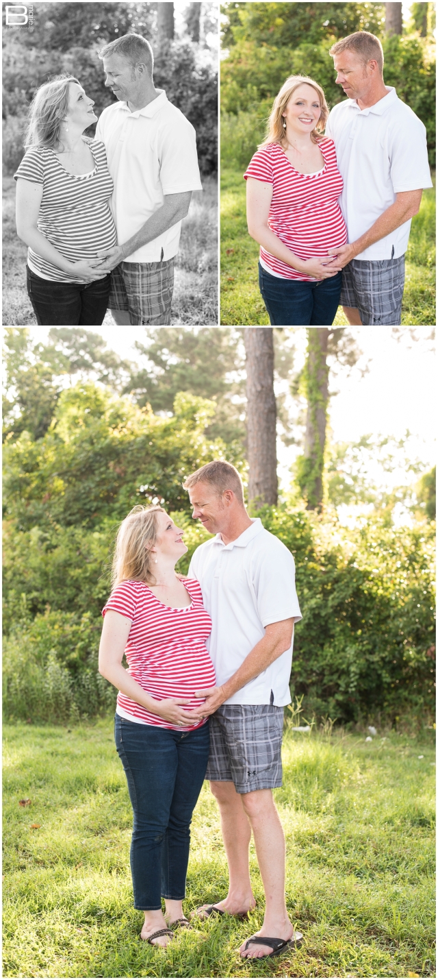 Nacogdoches photographer maternity portraits of family with toddler boy in lush green field in Kingwood, TX