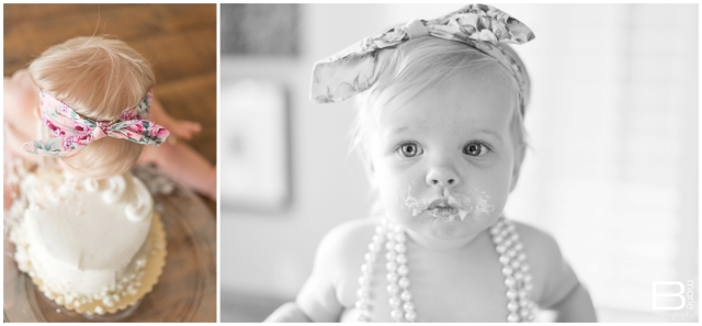 Houston cake smash photographer with floral outfits and pearls